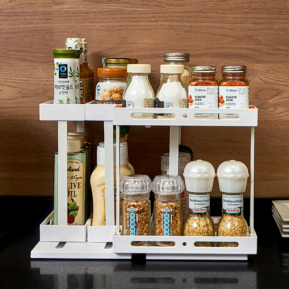 Multifunctional Rotating Storage Rack 2 Tier Pull-out Storage Shelf