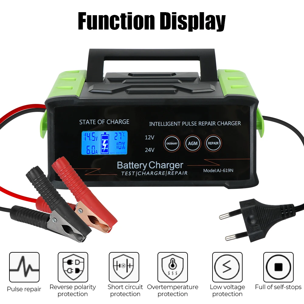 24V/12A 12V/25A Car Battery Chargers 400W High Power Smart Pulse Repair For Boat Truck Motorcycle Lead Acid Batteries US EU Plug