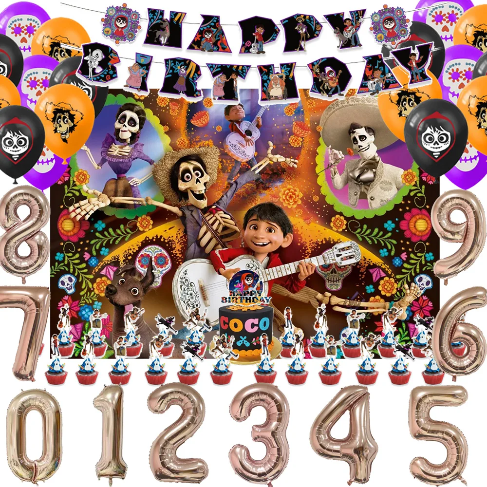 

Disney Cartoon Musical Coco Theme Birthday Party Decoration Backdrop Balloons Cake Insert Banner Baby Shower Supplies Child Gift