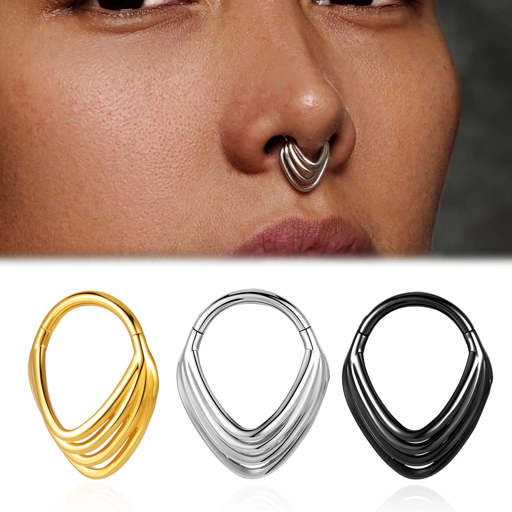 1PCS Septum Clicker Ring Daith Earrings Surgical Steel Nose Ring Rook Helix Cartilage Tragus Earrings Conch Piercing Jewelry