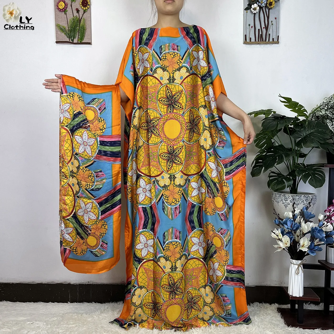 2023 Fashion Print Islam Turkey Loose Elegant Femme Robe New Silk Oversize African Women Clothing Dubai Dashiki Abaya Free Size