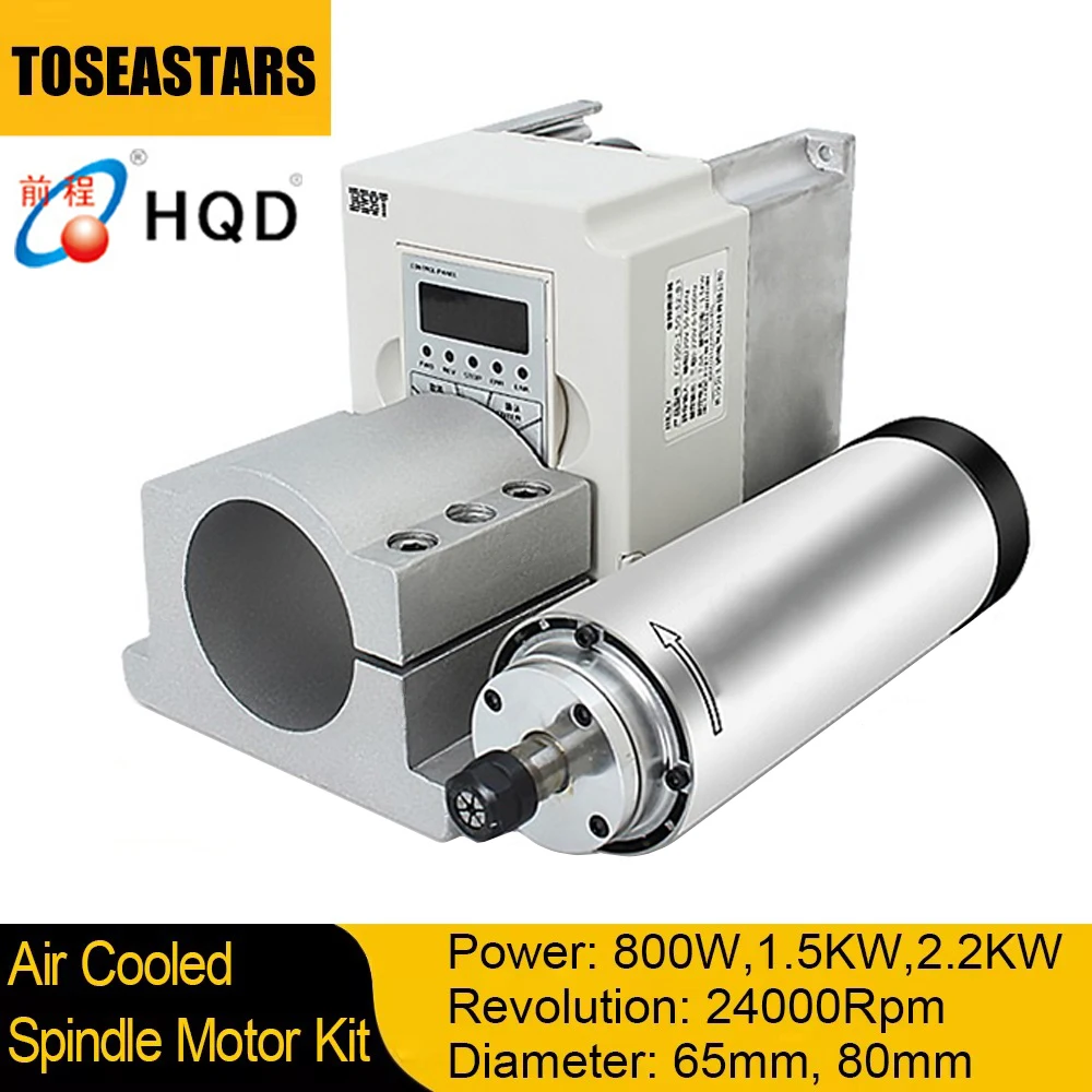 800W 1.5KW 2.2KW CNC Air Cooled Spindle Motor Kit CNC Router Spindle 220V 380V 24000rpm 3-4 Bearings For Engraving Machine Use