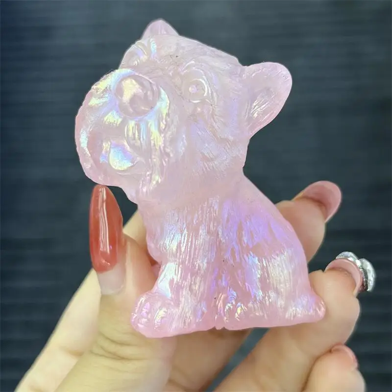 

Natural Agate Cartoon Dog Carving Crystal Animal Statue Healing Stone Energy Gemstone Home Decoration Gift 1PCS