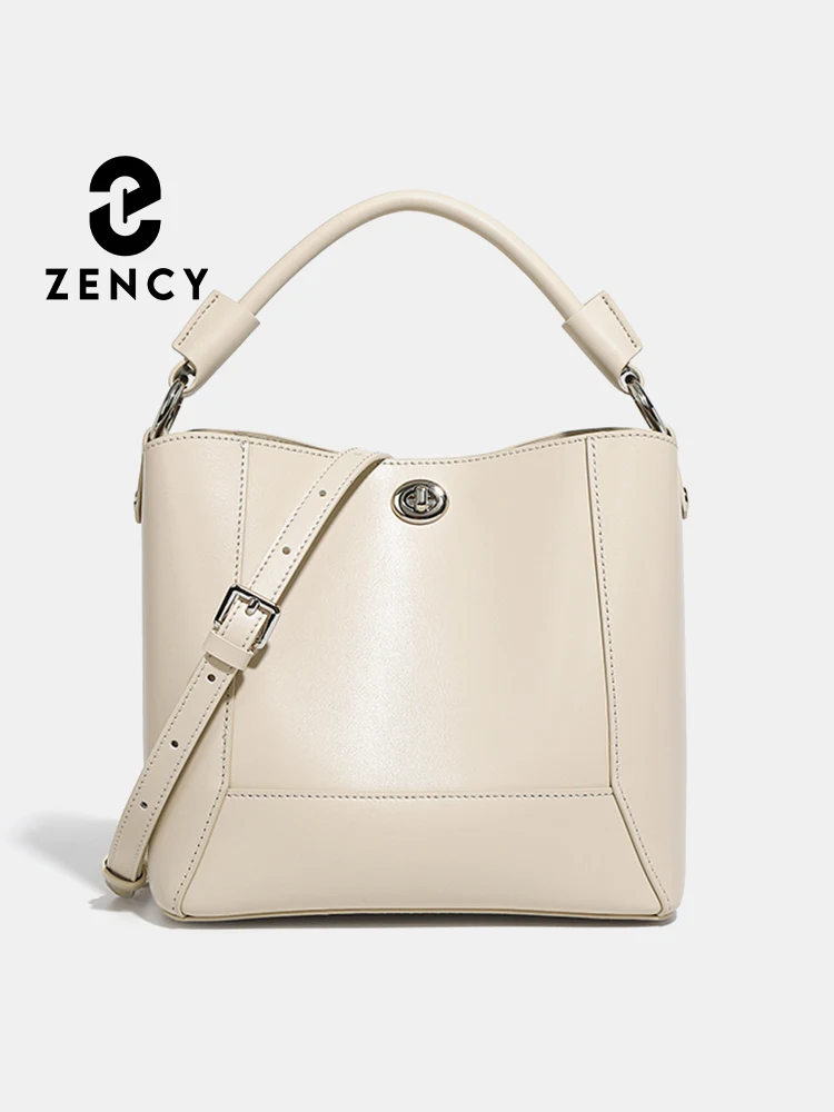 

Zency Women's Elegant Beige Bag Genuine Leather Shoulder Bag For Commuter Large Bucket Handbag Crossbody Composite Bags For 2024