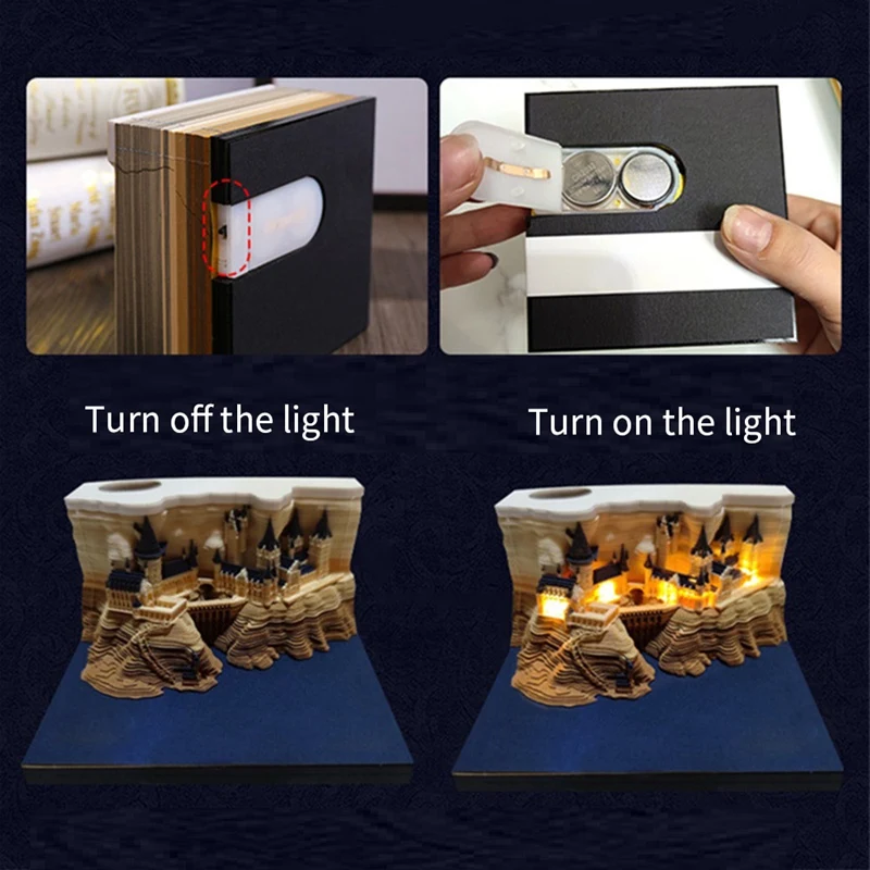 Castelo Note Paper Com Luzes, 3D Notepad, Calendário, Papelaria Acessórios, Presente, 2024, 1 Pc