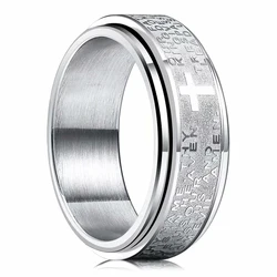 Stainless Steel Anxiety Rings For Men Women Christian Cross Religious Spinner Chain Rings Anti Stress Retro Amulet Jewelry