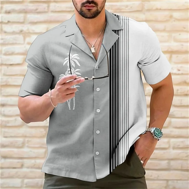 Luxury shirt 6 colors 2023 men\'s summer Hawaiian shirt casual fashion street short sleeve coconut striped beach holiday party