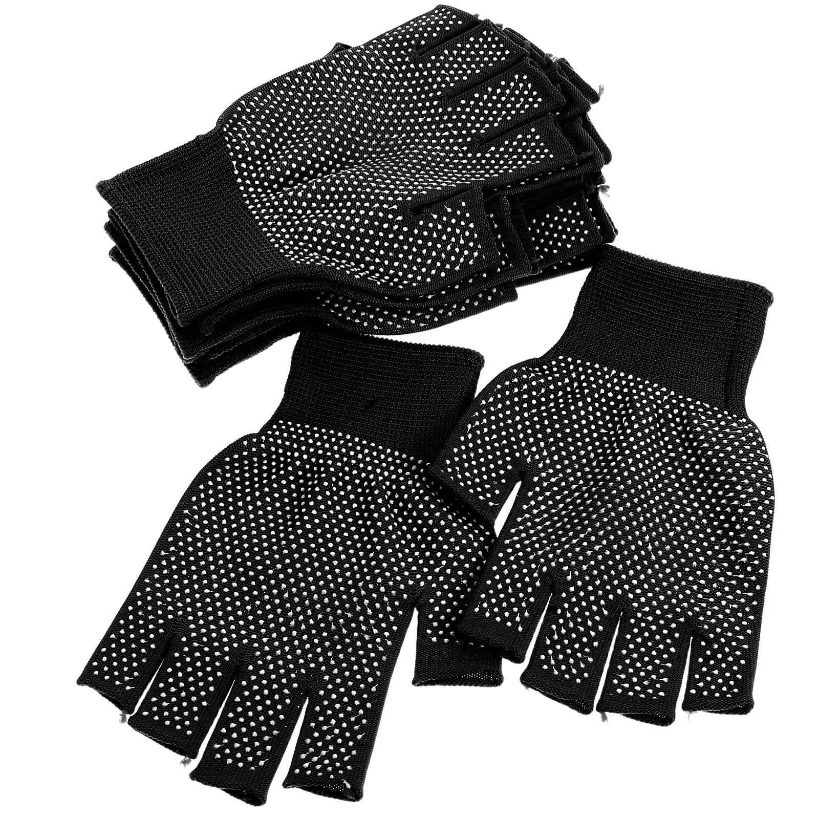 

5Pairs Fingerless Work Gloves Winter Warm Anti-Slip Palm Grip Breathable Polyester PVC Gloves for Driving Cycling Outdoor Labor
