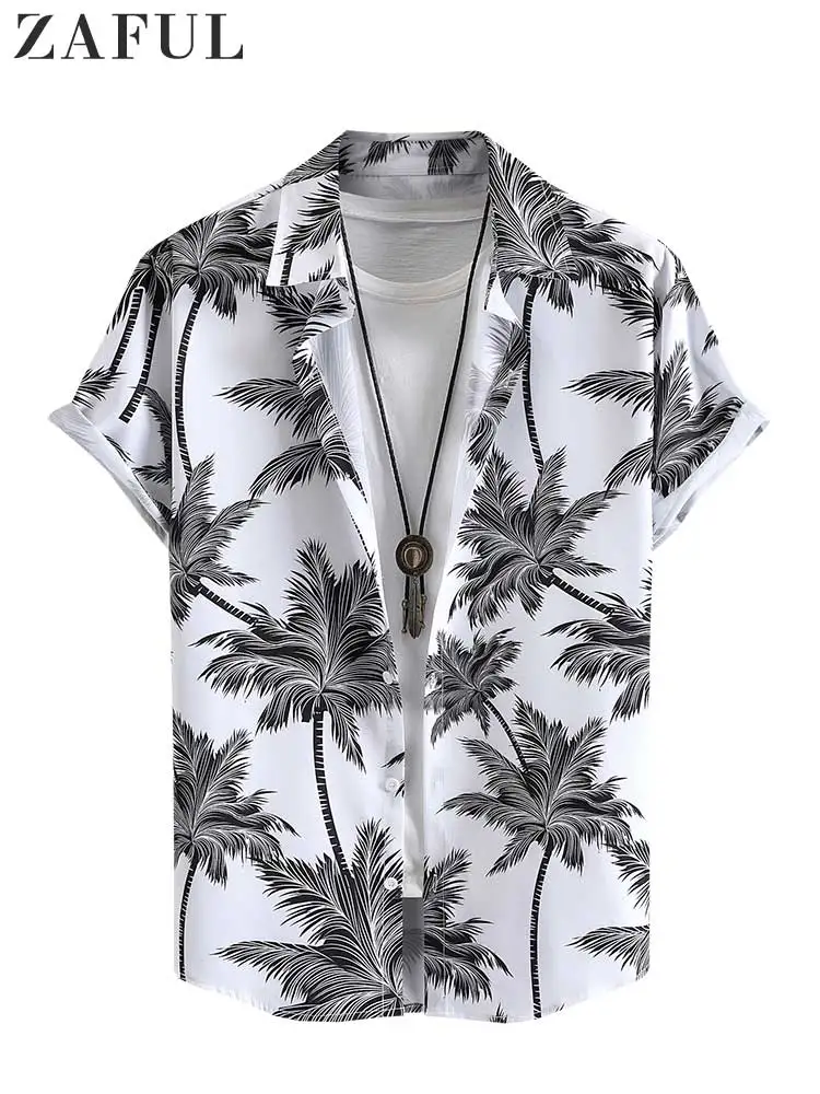 

Hawaiian Shirts for Men Tropical Coconut Tree Print Short Sleeve Shirt Summer Beach Casual Button Vacation