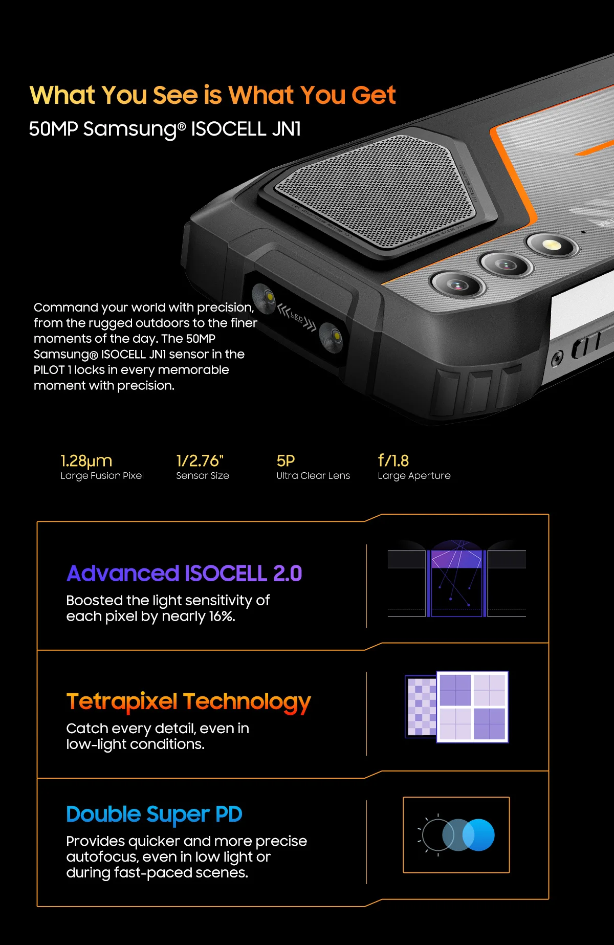 OSCAL Pilot 1 6.67'' Rugged Phone, Gemini AI Android 14 Waterproof Outdoor Phone 8GB+256GB, Octa Core, 15000mAh (33W), Dual 4G