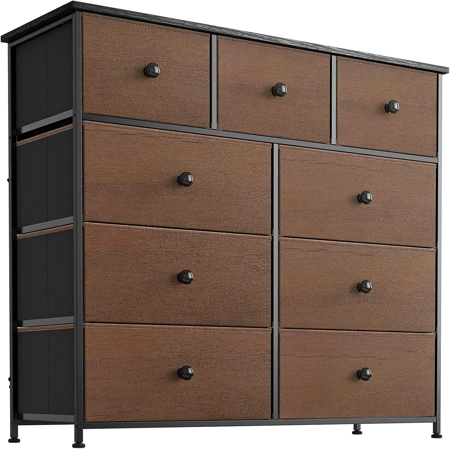 

9 Drawer Steel Frame Bedroom Organizer Chest Dresser with Waterproof Top, Adjustable Feet, and Wall Safety Attachment, Espresso