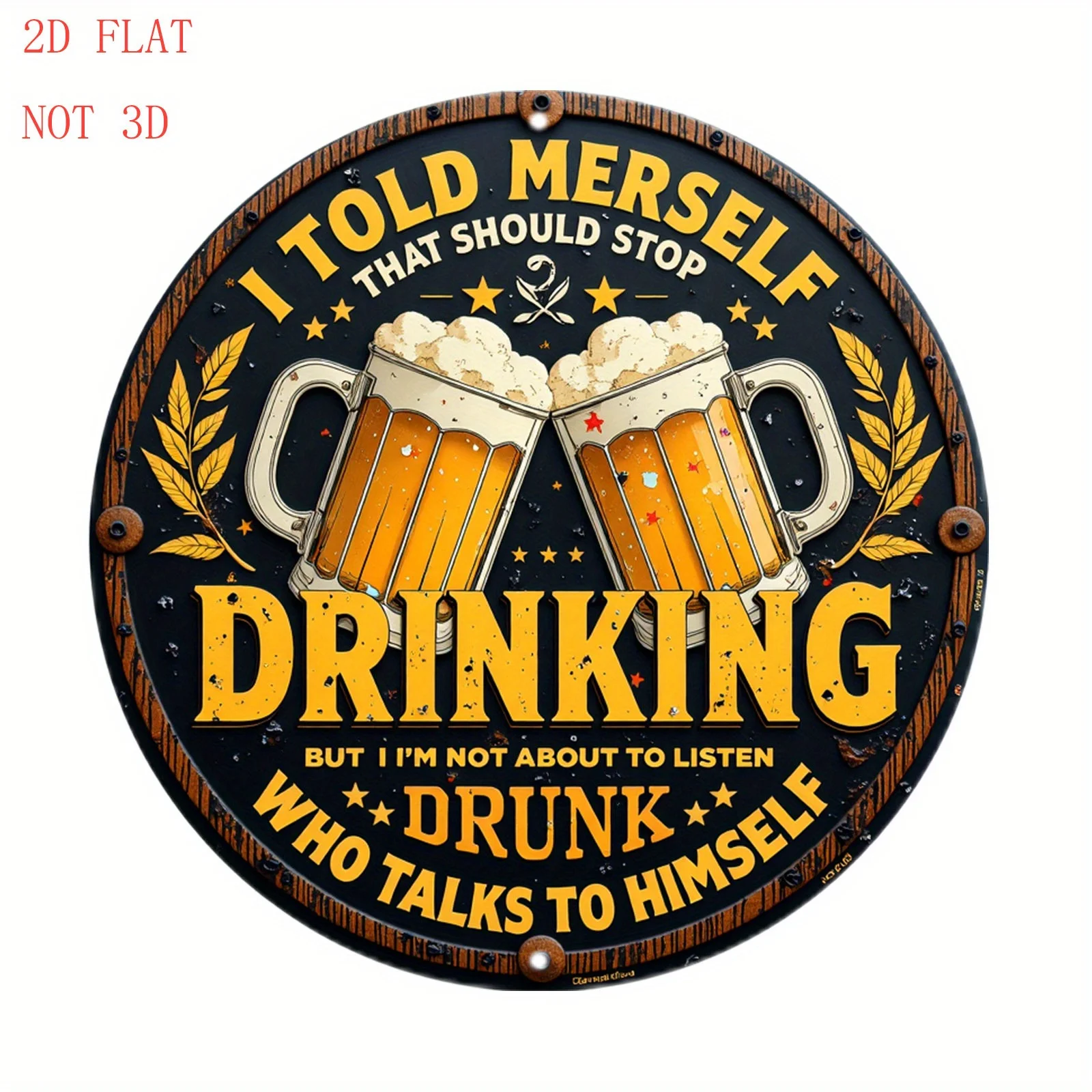 1pc Funny Beer Drinking Quotes Metal Wall Sign with Beer Mugs & Cheers Design - 8-Inch Round Pub Bar for Cave Decor, Drinking