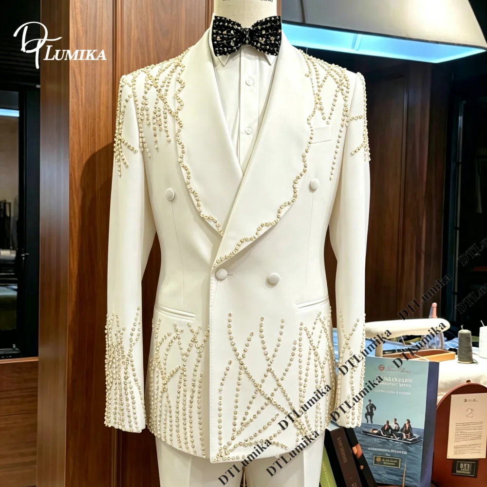 

DTLumika Luxury Rhinstones Wedding Groom Suit, Two Piece Suit Set Including Jacket and Pants, Big & Tall Men's Formal Tuxedo