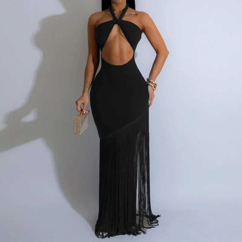 فستان Slergiri النسائي المثير ذو الرسن 2025 جديد بدون أكمام بدون ظهر متين للحفلات المسائية فساتين طويلة بشراشيب