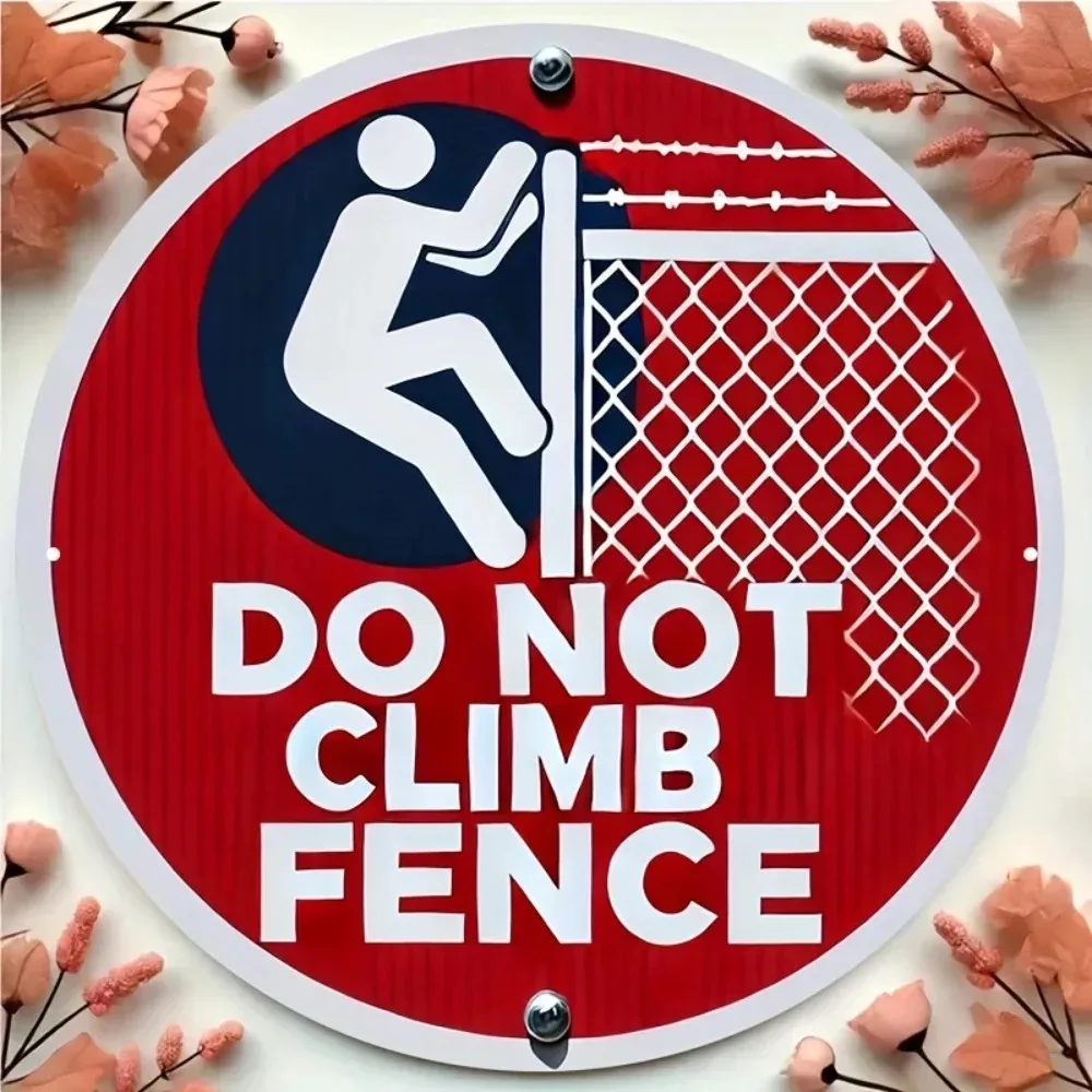 Vintage 20x20cm Do Not Climb Fence Sign - Round Aluminum Industrial Safety Warning Plaque, Red White Blue