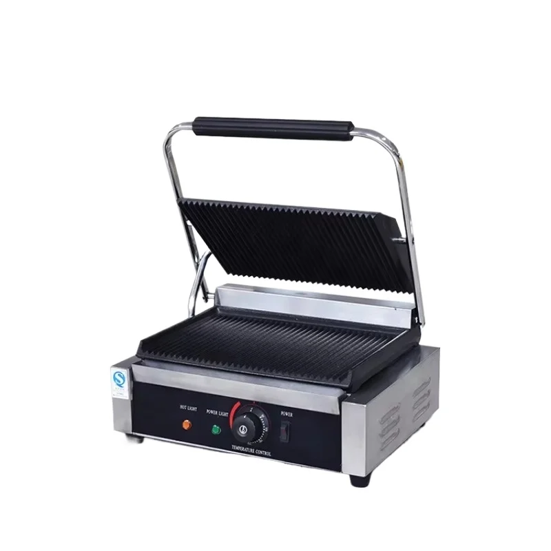 Plate Grill Pressure Cast Iron Grill Stainless Steel Electric Sandwich Panini Griddle Restaurant Commercial 1.8KW CN;GUA