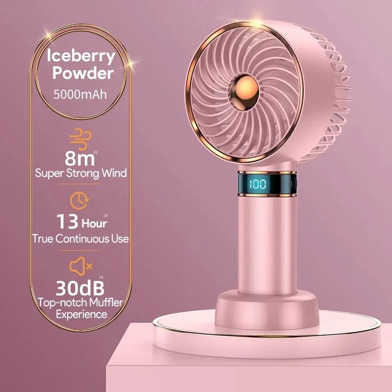 

Portable USB Rechargeable Handheld Mini Fan with Digital Display Strong Wind for Travel Outdoor Camping Home Office
