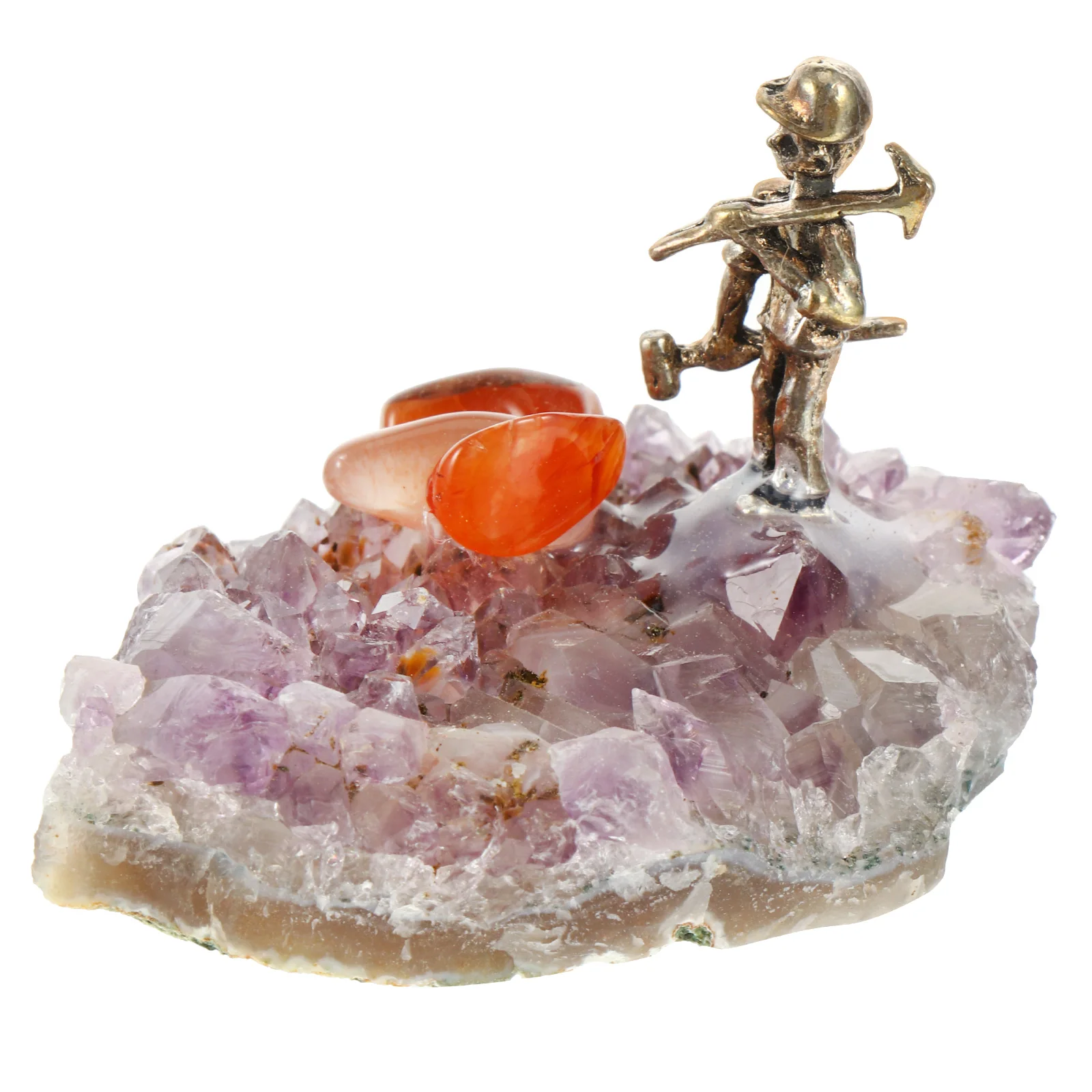 

Home Decor Amethyst Cluster Miner Ornament Statue Crystal Desktop Natural Adornment Craft