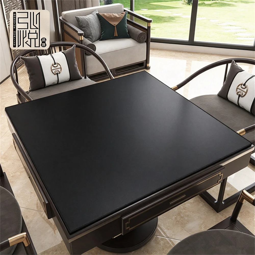 High Quality Black Solid-Color Mahjong Game Table Mat Multiplayer Game Silent Anti-Slip Lock Edge Rubber Mahjong Mat