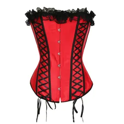 Front Tie Up Bandage Corsets and Bustiers Sexy Women Overbust Boning Corsage Lace Decorated Vintage Burlesque Corset Bodice Tops