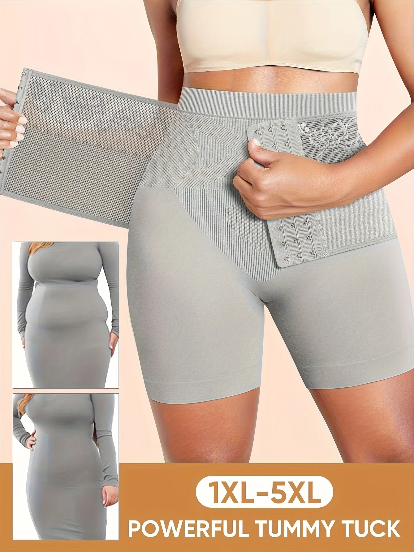 Women's Plus Size High-Waisted Tummy Control Underwear - 1XL-5XL Seamless Mid-Rise Butt-Lifting Shapewear Shorts with Flo