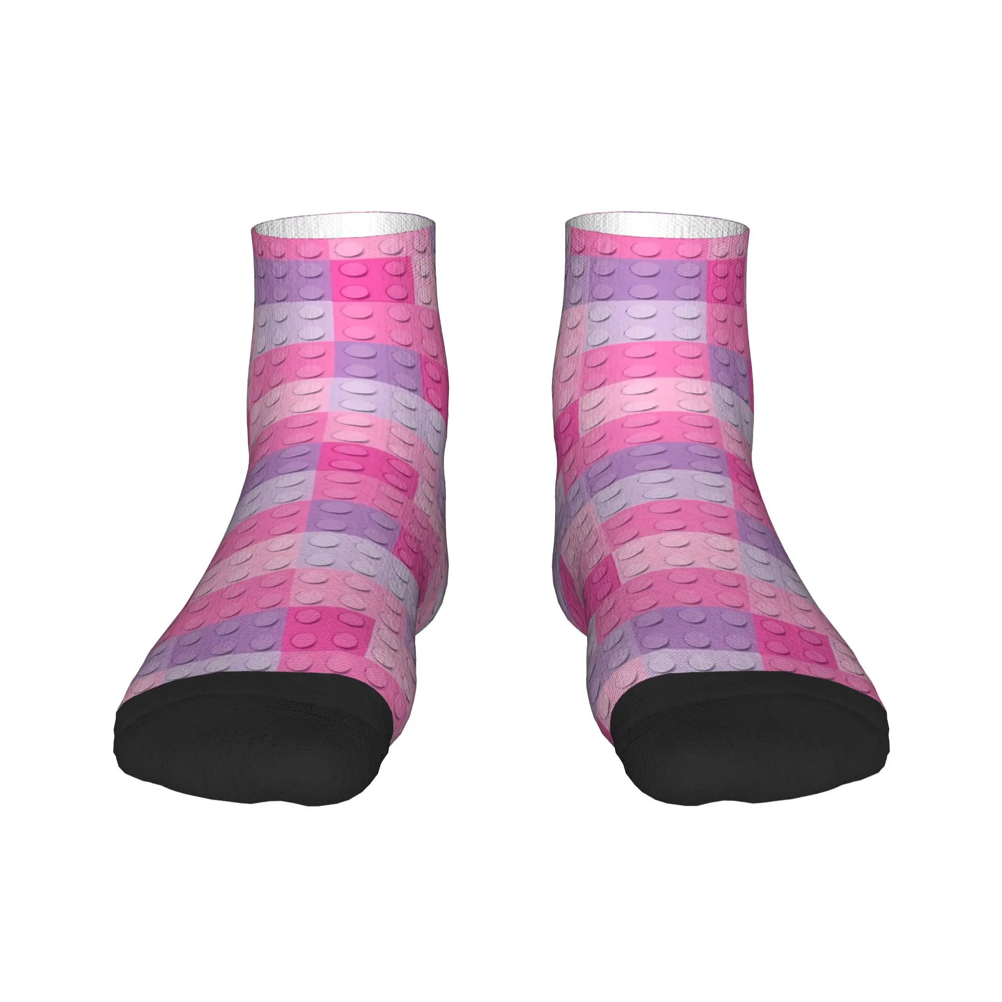 Light Pink Purple Building Blocks Pattern Casual Socks For Men Comfortable Ankle Socks Spring Cycling Design Non-Slip Sock