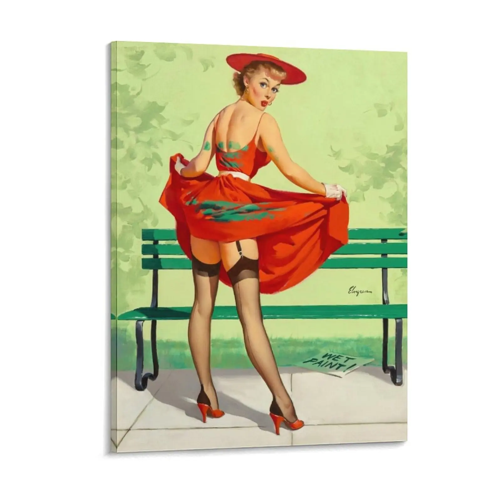 

Gil Elvgren I've Been Spotted Lasting Impression 1965, постер, холст, картина, клубный домашний винтажный постер, настенная живопись в рамке