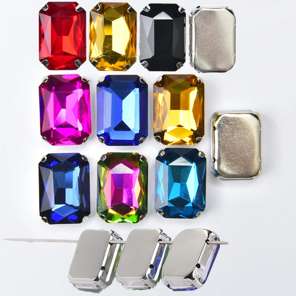 13*18Mm Large Size Rhinestone With Hole High Quality Sparkling Glass Diamond Rectangle Strass Gems Diy Craft Garment Accessories