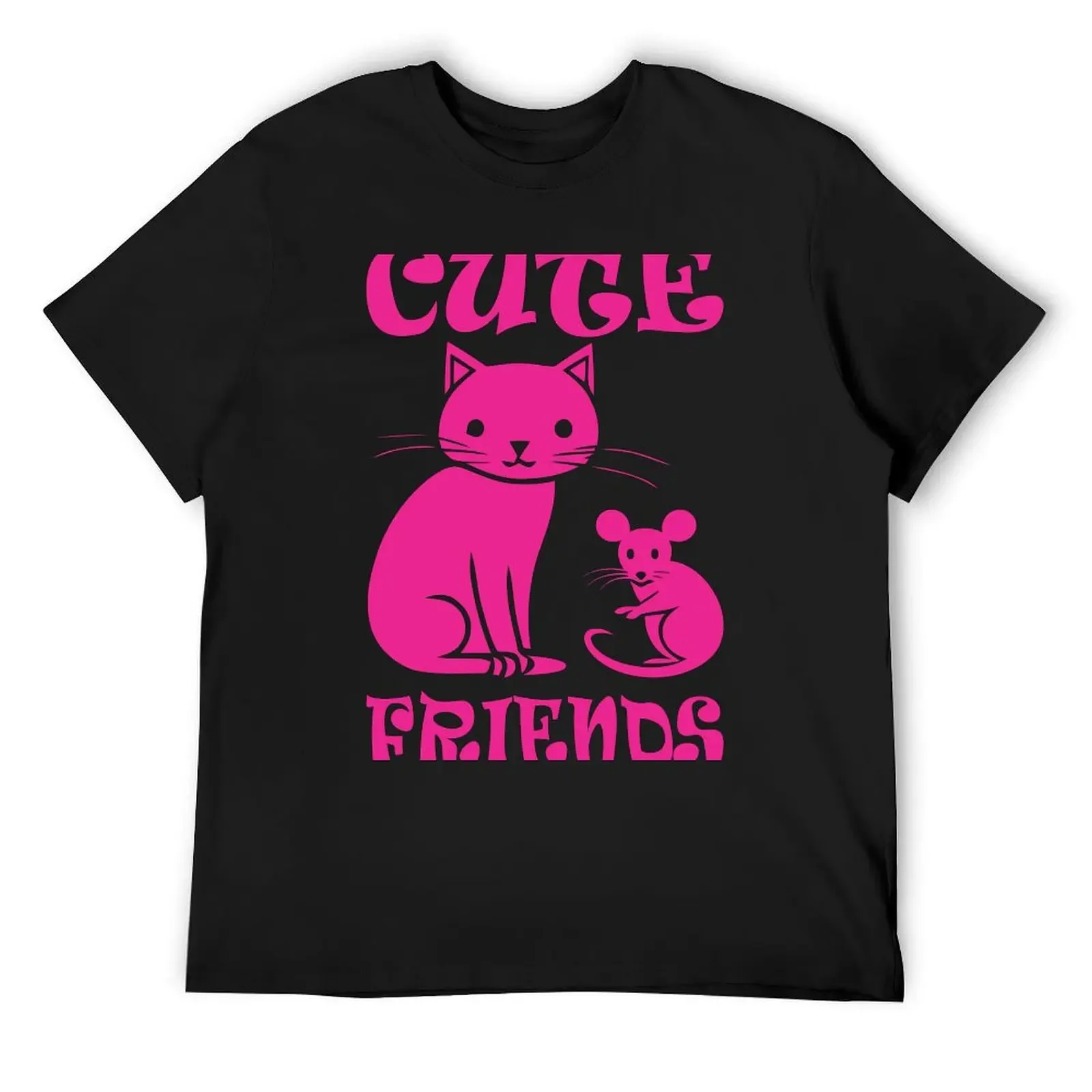 

Cat And Mouse Cute Friends - Pink T-Shirt vintage graphic tee quick-drying fruit of the loom mens t shirts