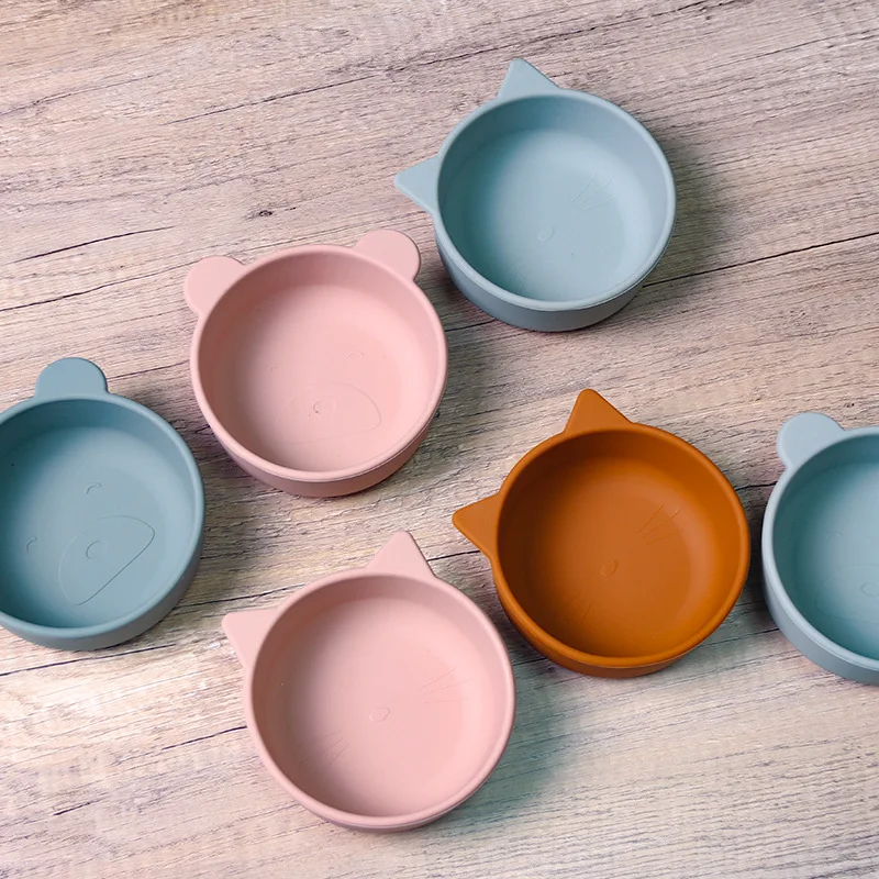 

Bear shaped baby feeding bowl sauction silicone boy girl tableware cute cartoon 300ml