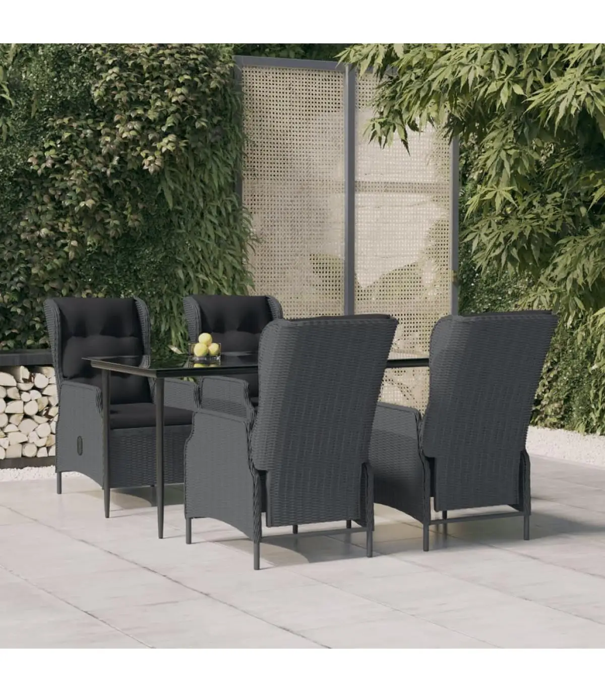 Garden sets garden dining Set 5 pieces synthetic rattan dark gray