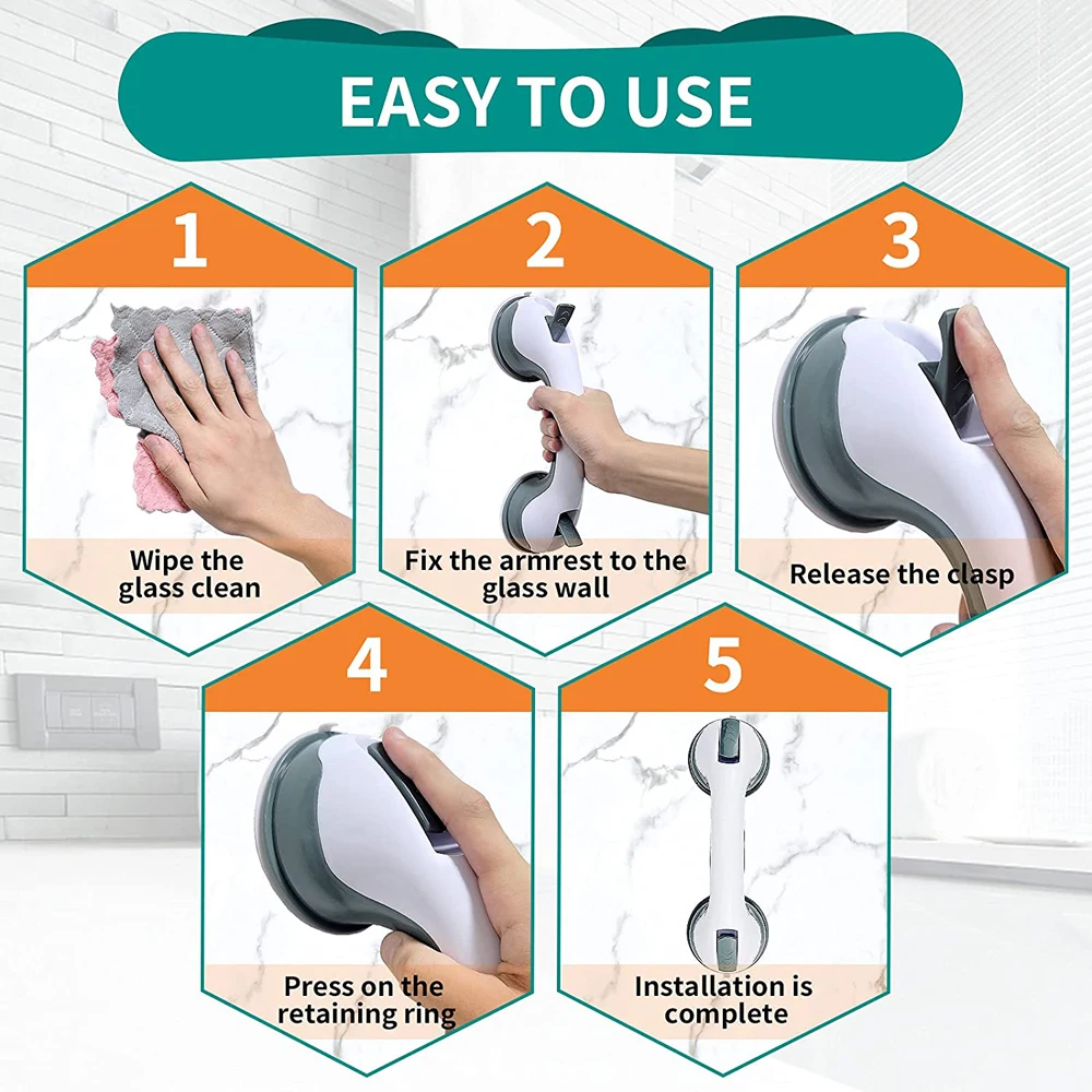 Bathroom Armrest, Shower Handle, Pull Rod, Super Grip, Double Lock, Safety Suction Cup, Toilet, Anti Slip Bracket for Bathroom