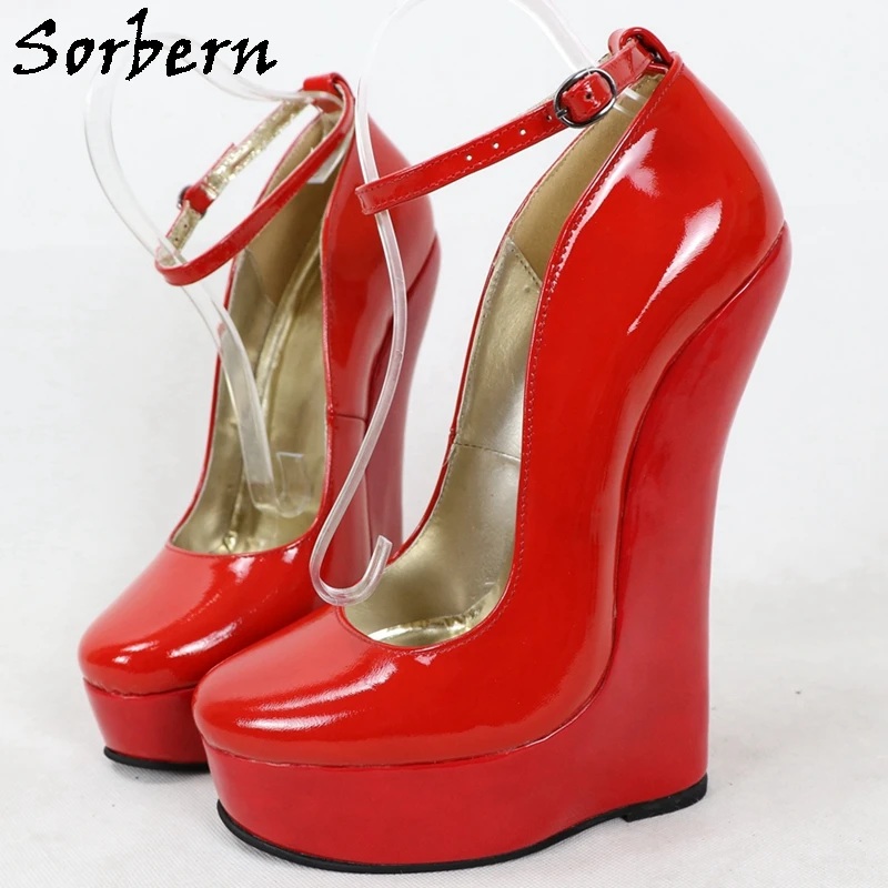 Sorbern Platform Women Pump Shoe NO Heels Ankle Strap Heelless Crossdress Fetish Drag Queen Cosplay Wedge Custom Up To 40cm Heel