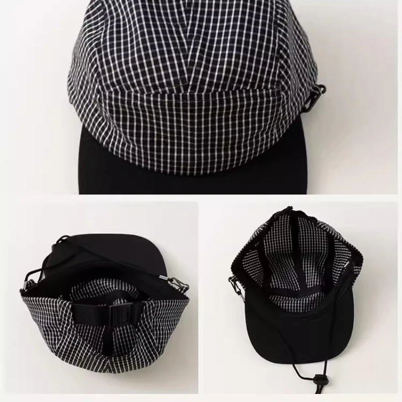 Korean Niche Plaid Drawstring Baseball Caps Women Summer Outdoor Running Sunscreen Thin Breathable Quick-drying Men's Hats