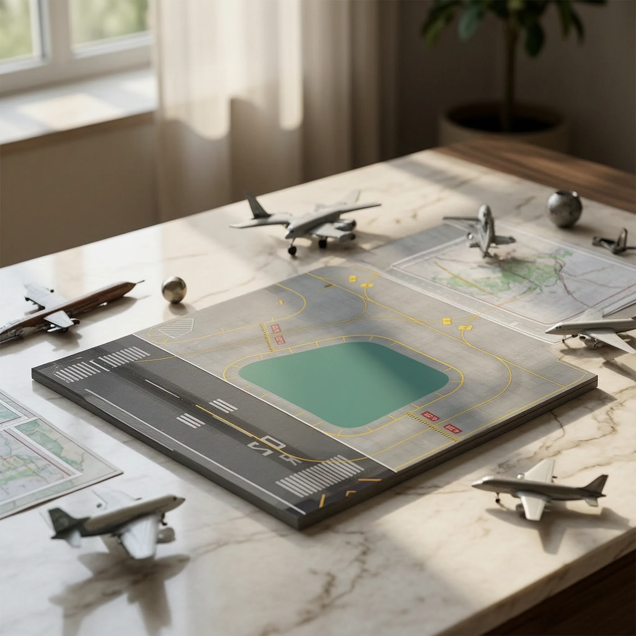 Airport Layout Mat with Runway High-Detail Airport Display Base Model Aircraft Mat Thick Paper Board Matte for Collectors