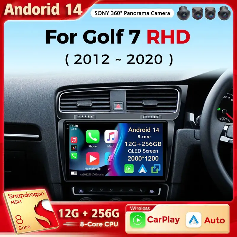 Автомобильный радиоприемник Android 14, для Volkswagen VW Golf 7 MK7 GTI 2012-2021, правая рука, RHD Carplay, Android, стерео видеоплеер, 2 Din