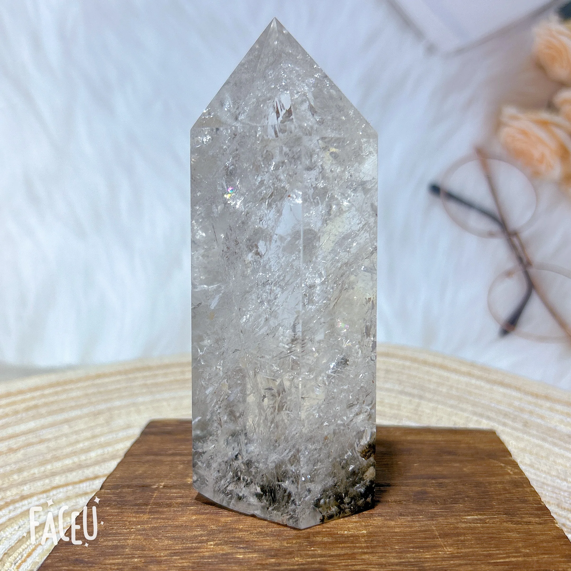 

Natural Crystal Clear Quartz Garden Tower Phantom Rainbow Point Stone Home Decoration Ornament Healing Energy