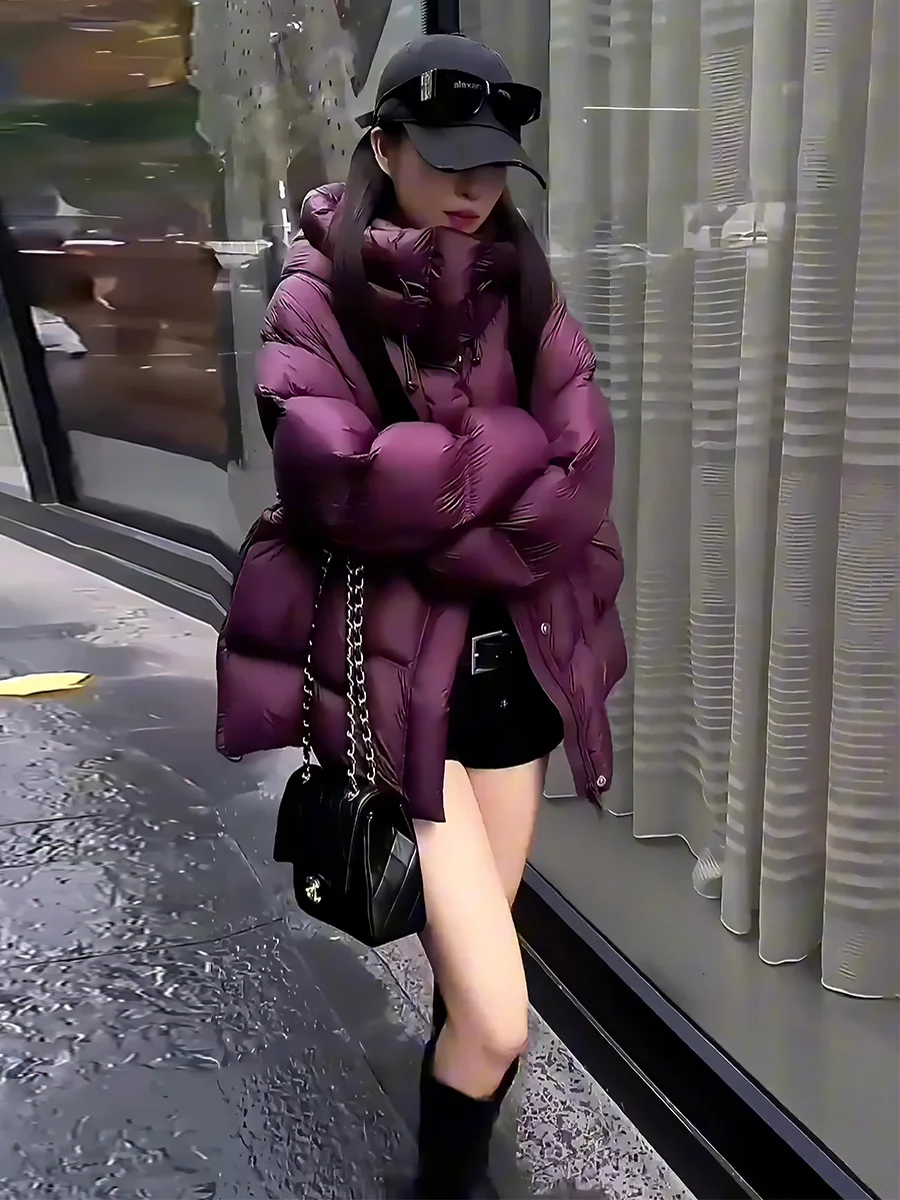 Feminino Thiened com capuz Du down Jaet quente aconchegante inverno Outerwear Cloudlike Puffin Sli Trendy White Du Feather