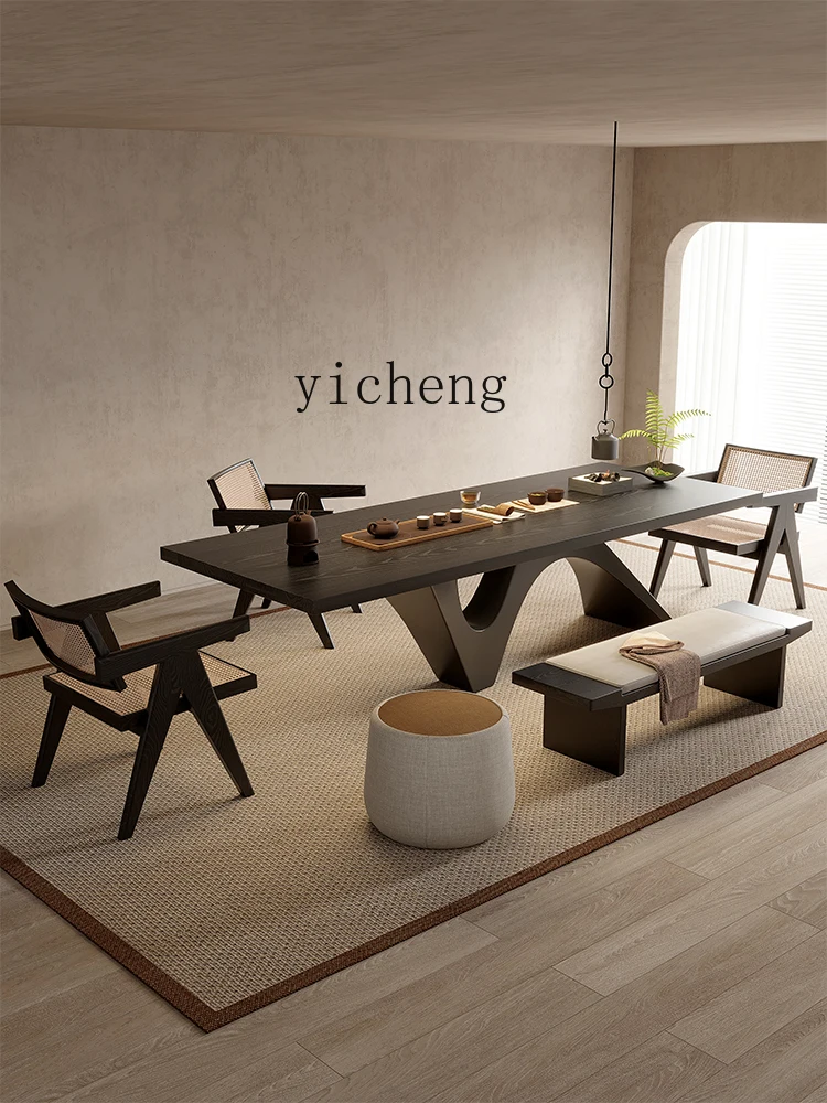 

LX Solid Wood Tea Table Office Desk Integrated Dual-use Black Tea Table