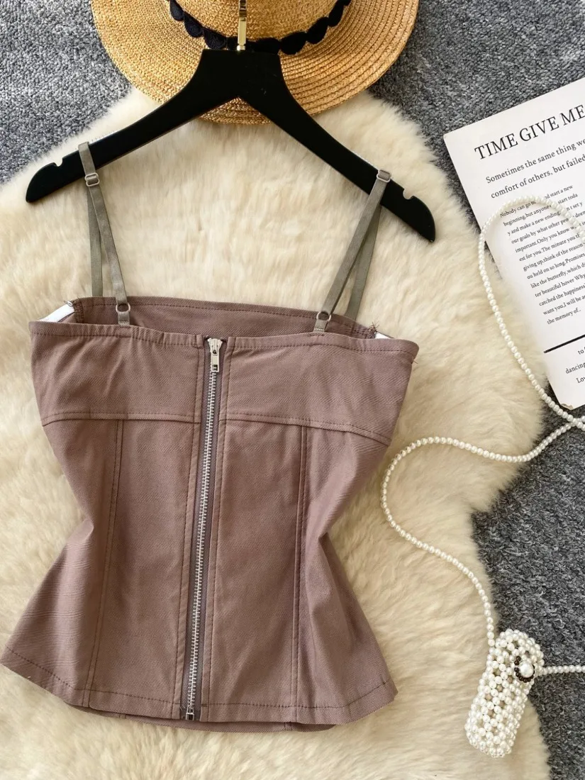 Foamlina Canotta da donna Estate Hot Girls Cinghia regolabile Fibbie senza maniche Slim Fit Cerniera posteriore Canotta corta Streetwear