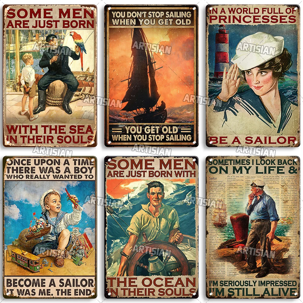 Artisian Sailor Metal Sign Ocean Tin Poster Sailing Decorative Plate Wall Decor Garage Bar Pub Club Hotel Cafe Kitchen Home