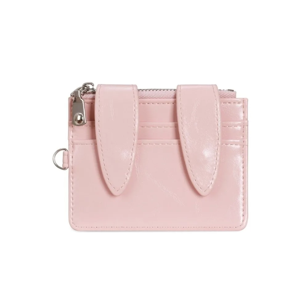 Glossy PU Leather Bunny Ear Card Holder Snap Button Multi Slots ID Card Case Multi-functional Polyester Lining Coin Purse Daily