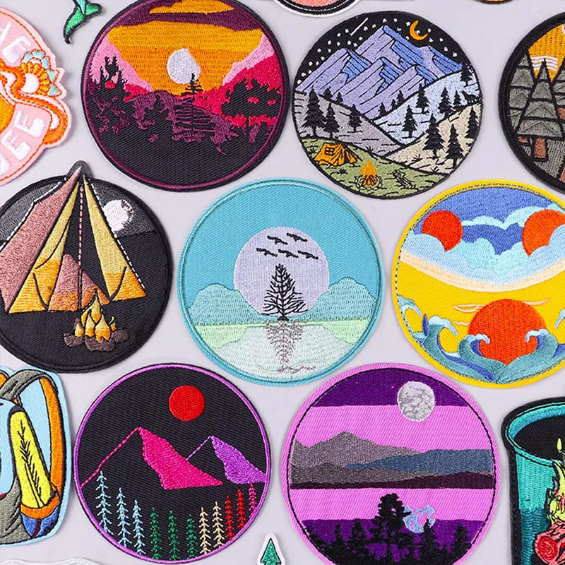 Outdoor Landscape Applique Embroidered Patches For Clothing Stickers DIY Mountains Patch Iron On Patches On Clothes Sewing Patch