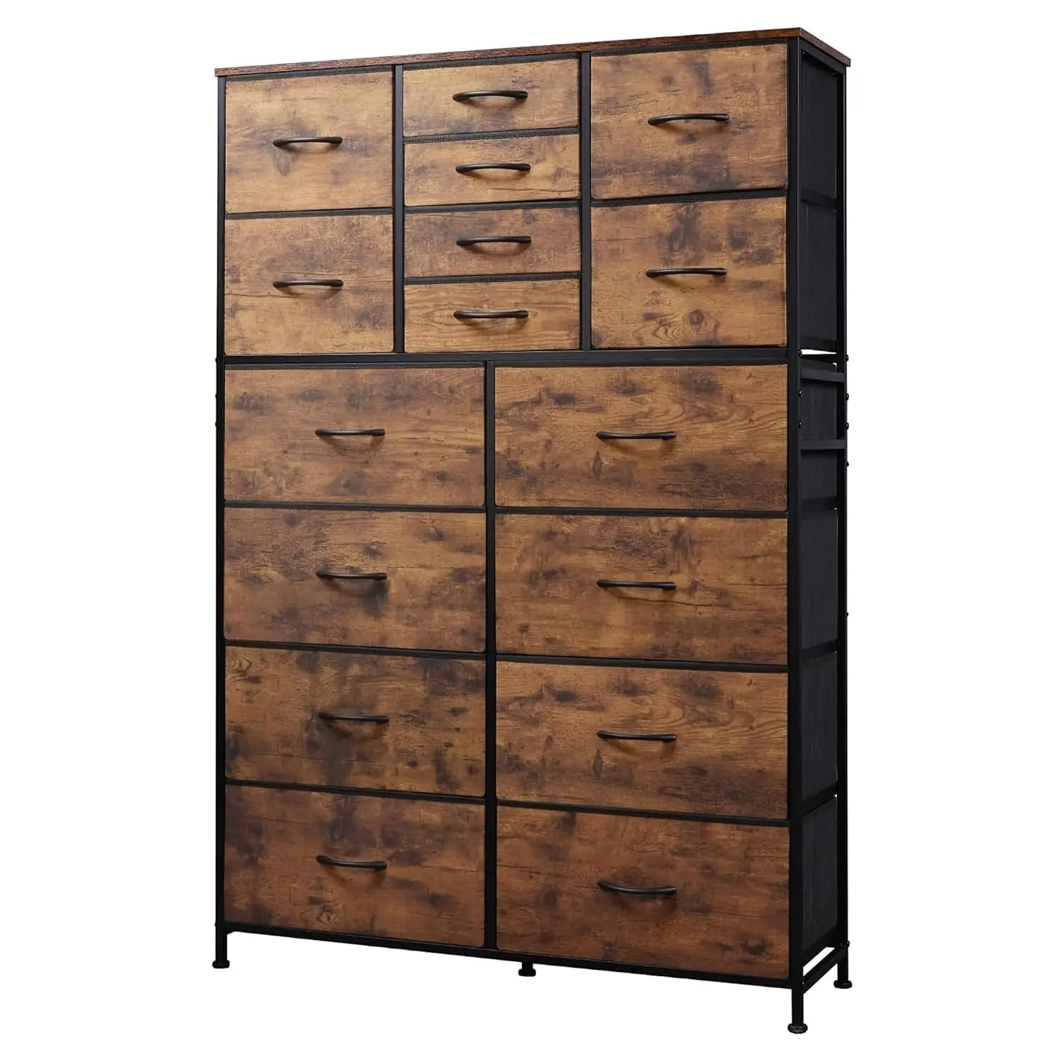 Tall Console Table 16 Drawers Entryway Storage Rustic Brown, Customized