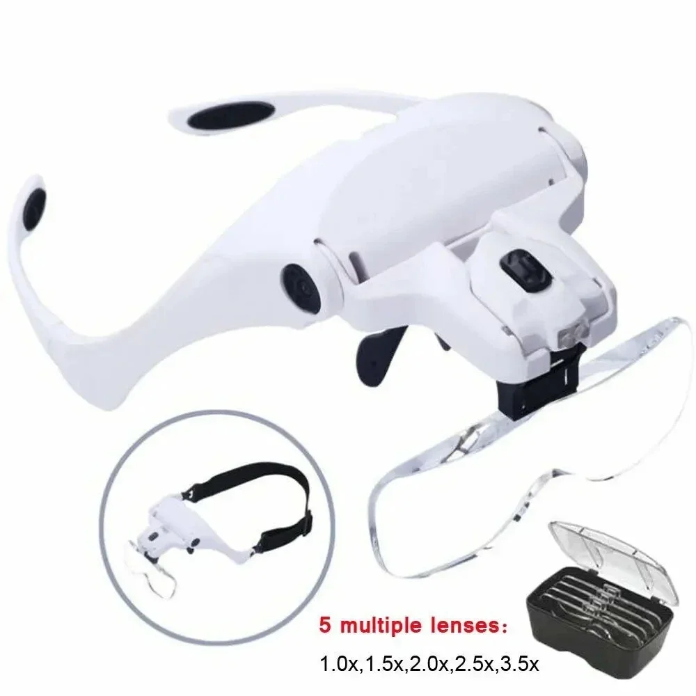 Hot Selling Protable NEW Magnifying Glass LED Light Head Loupe Jeweler Watch Bright Magnifier with 5 Lens