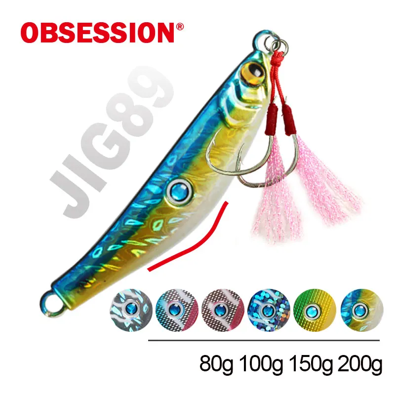 OBSESSION 80g 100g 150g 200g Shore Casting Jig Spoon Jerkbait Flat Curved Metal Jig Sardine Sinking Fishing Lure Accessories