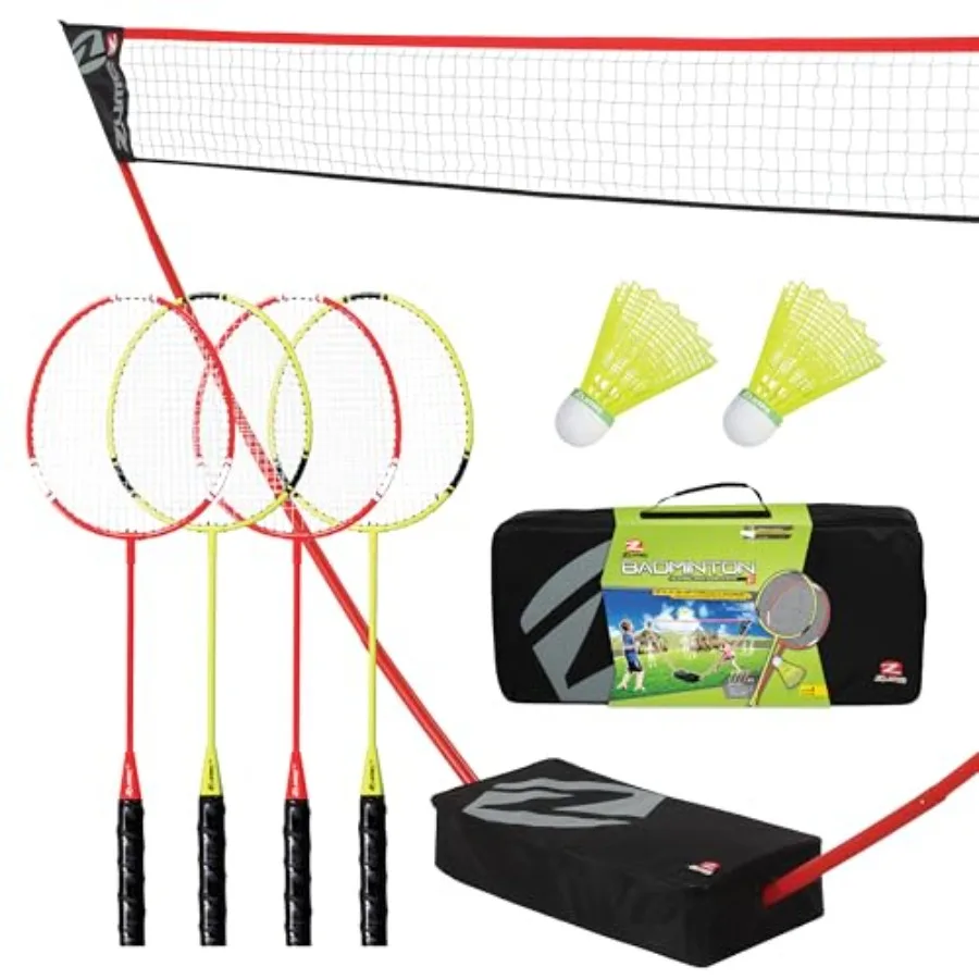 Portable Badminton Set for outdoor use steel frame white freestanding base sets up on any surface in seconds without tools or s