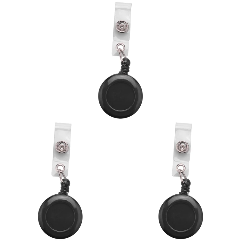 3X Recoil Retractable Yo Yo Key Ring PULL CHAIN Belt Clip ID CARD Holder Ski Pass - Black