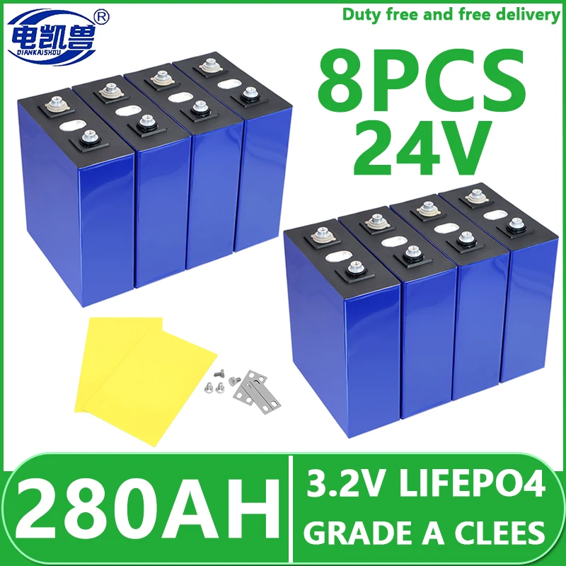 

8pcs LiFePO4 3.2V 280Ah 320Ah 202Ah 105Ah Battery Cell Grade A For DIY 12V 24V 48V Travel Solar RV Campers Lithium Battery Pack