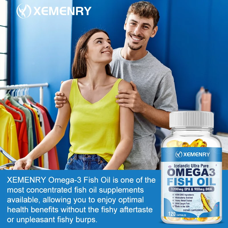 Omega 3 Fish Oil | High EPA 1200MG + DHA 900mg Triple Strength Capsules | Joint Help Skin Immune Support